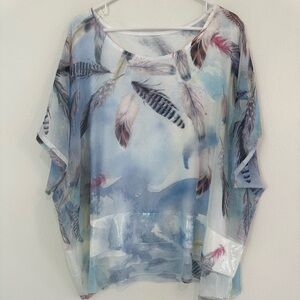 Poncho Blouse Feather Sequined Chiffon Blouse Princess Cruises